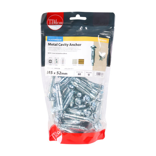 Timco Metal Cavity Anchors - Zinc M5 x 52 (60mm Screw) - 60 Pieces