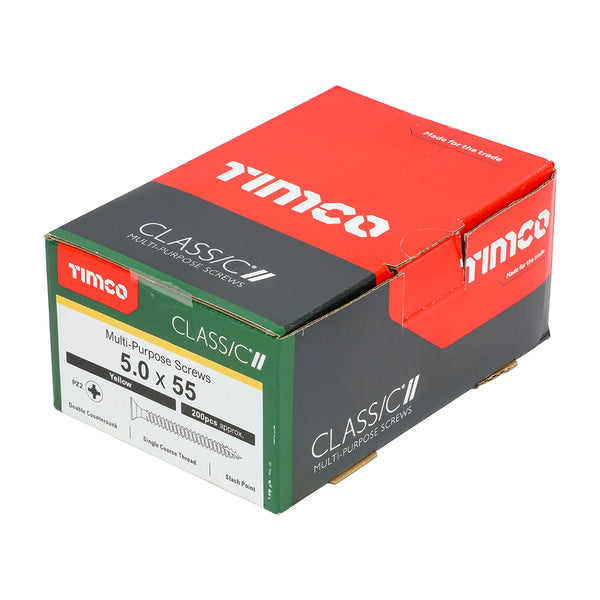 Timco Classic Multi-Purpose Screws - PZ - Double Countersunk - Yellow 5.0 x 55 - 200 Pieces