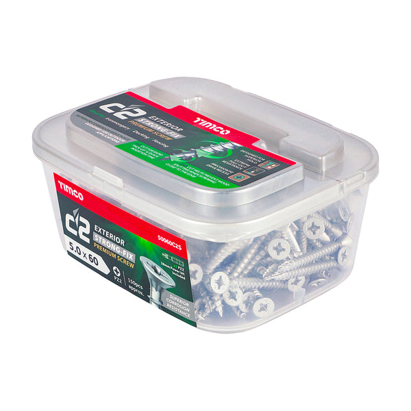 Timco C2 Strong-Fix Exterior Multi-Purpose Premium Screws - PZ - Double Countersunk - Silver 5.0 x 60 - 150 Pieces