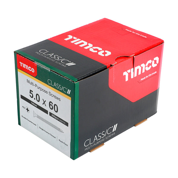 Timco Classic Multi-Purpose Screws - PZ - Double Countersunk - Yellow 5.0 x 60 - 200 Pieces