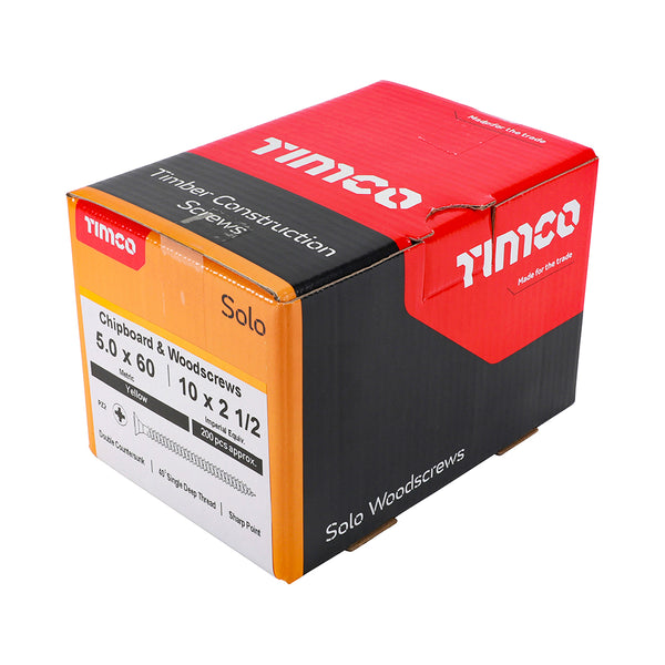 Timco Solo Chipboard & Woodscrews - PZ - Double Countersunk - Yellow 5.0 x 60 - 200 Pieces