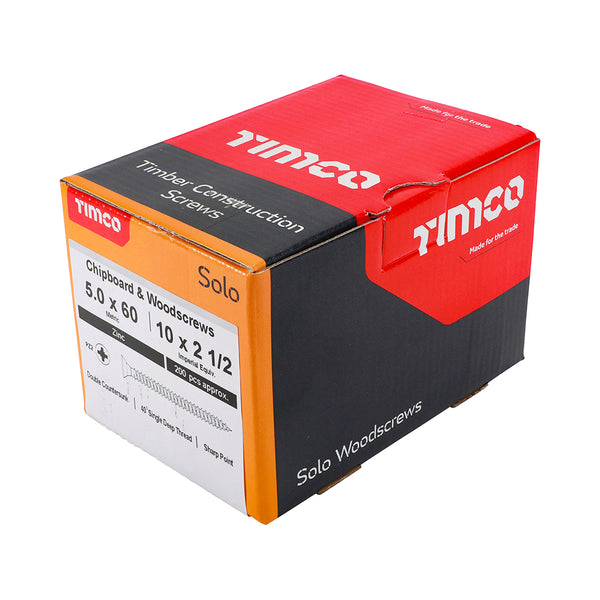 Timco Solo Chipboard & Woodscrews - PZ - Double Countersunk - Zinc 5.0 x 60 - 200 Pieces