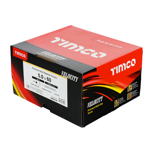 Timco Velocity Premium Multi-Use Screws - PZ - Double Countersunk - Yellow 5.0 x 60 - 1000 Pieces