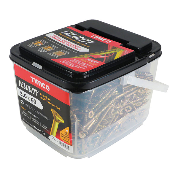 Timco Velocity Premium Multi-Use Screws - PZ - Double Countersunk - Yellow 5.0 x 60 - 400 Pieces