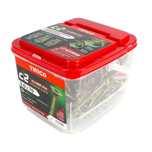 Timco C2 Clamp-Fix Premium Clamping Multi-Purpose Screws - TX - Double Countersunk - Yellow 5.0 x 70 - 375 Pieces