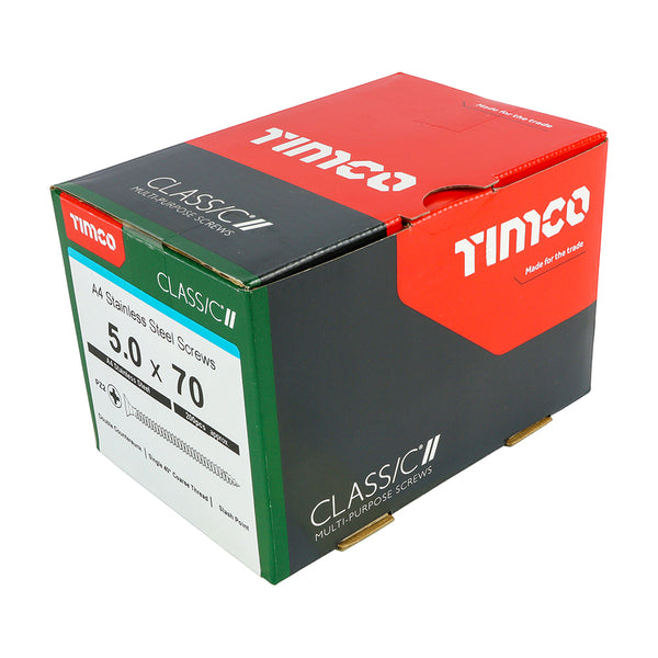 Timco Classic Multi-Purpose Screws - PZ - Double Countersunk - A4 Stainless Steel 5.0 x 70 - 200 Pieces