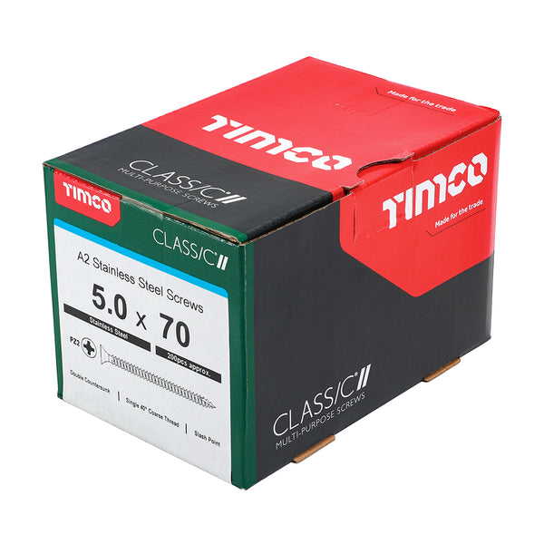 Timco Classic Multi-Purpose Screws - PZ - Double Countersunk - A2 Stainless Steel 5.0 x 70 - 200 Pieces