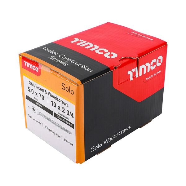 Timco Solo Chipboard & Woodscrews - PZ - Double Countersunk - Yellow 5.0 x 70 - 200 Pieces