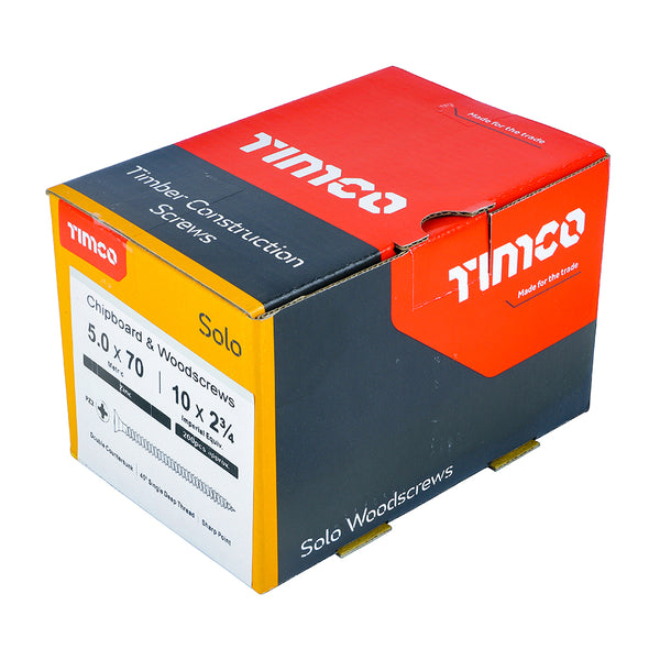 Timco Solo Chipboard & Woodscrews - PZ - Double Countersunk - Zinc 5.0 x 70 - 200 Pieces