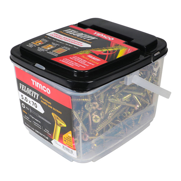 Timco Velocity Premium Multi-Use Screws - PZ - Double Countersunk - Yellow 5.0 x 70 - 375 Pieces
