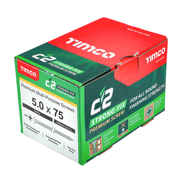 Timco C2 Strong-Fix Multi-Purpose Premium Screws - PZ - Double Countersunk - Yellow 5.0 x 75 - 200 Pieces