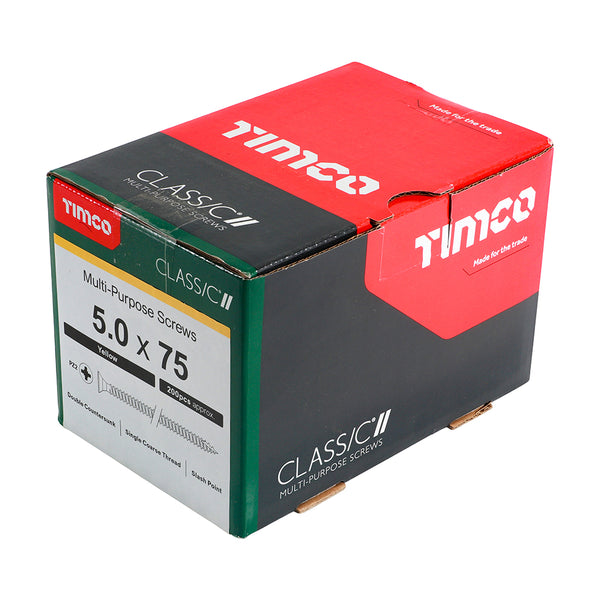 Timco Classic Multi-Purpose Screws - PZ - Double Countersunk - Yellow 5.0 x 75 - 200 Pieces