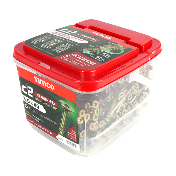 Timco C2 Clamp-Fix Premium Clamping Multi-Purpose Screws - TX - Double Countersunk - Yellow 5.0 x 80 - 350 Pieces