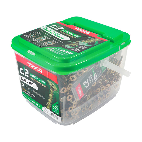 Timco C2 Strong-Fix Multi-Purpose Premium Screws - PZ - Double Countersunk - Yellow 5.0 x 80 - 350 Pieces