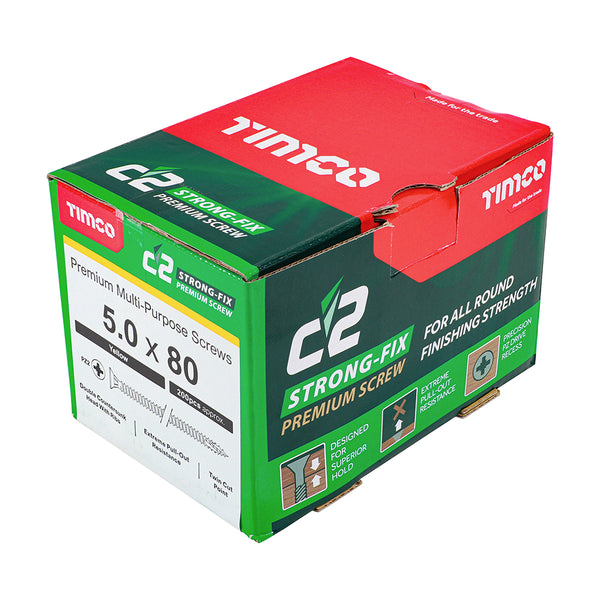 Timco C2 Strong-Fix Multi-Purpose Premium Screws - PZ - Double Countersunk - Yellow 5.0 x 80 - 200 Pieces
