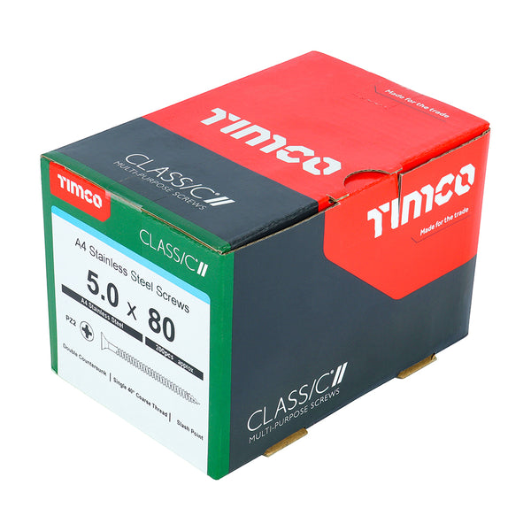 Timco Classic Multi-Purpose Screws - PZ - Double Countersunk - A4 Stainless Steel 5.0 x 80 - 200 Pieces