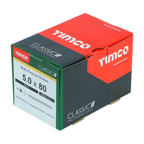 Timco Classic Multi-Purpose Screws - PZ - Double Countersunk - Yellow 5.0 x 80 - 200 Pieces