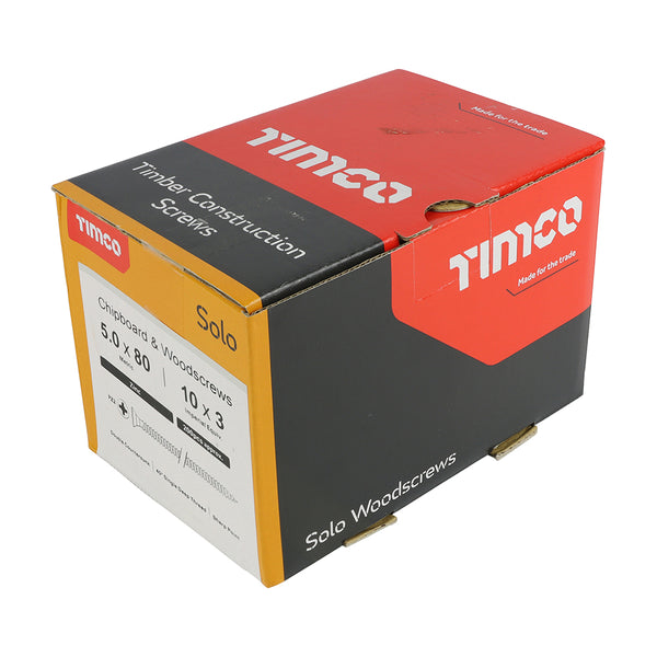 Timco Solo Chipboard & Woodscrews - PZ - Double Countersunk - Zinc 5.0 x 80 - 200 Pieces