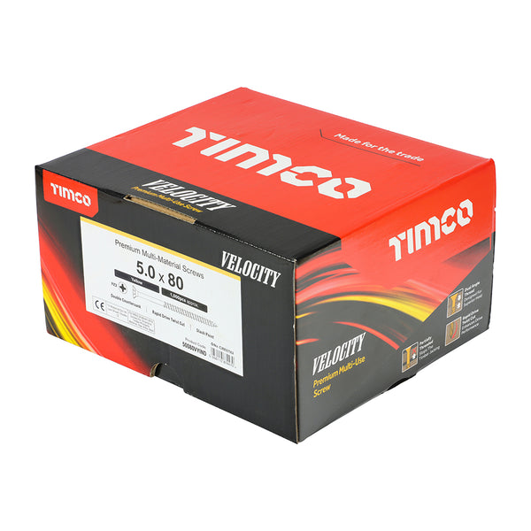 Timco Velocity Premium Multi-Use Screws - PZ - Double Countersunk - Yellow 5.0 x 80 - 1000 Pieces