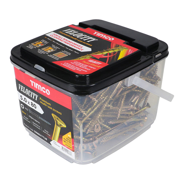Timco Velocity Premium Multi-Use Screws - PZ - Double Countersunk - Yellow 5.0 x 80 - 350 Pieces