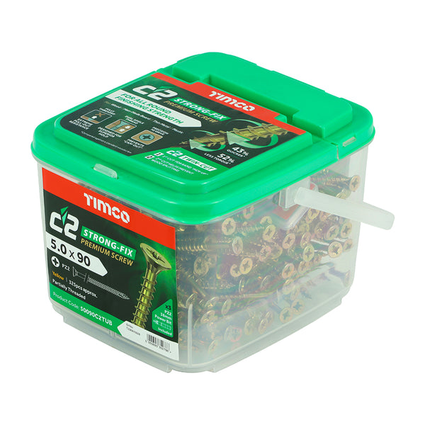 Timco C2 Strong-Fix Multi-Purpose Premium Screws - PZ - Double Countersunk - Yellow 5.0 x 90 - 325 Pieces