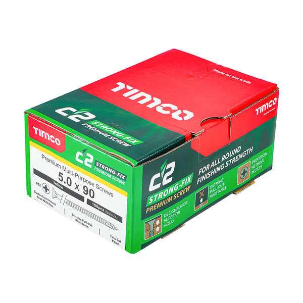 Timco C2 Strong-Fix Multi-Purpose Premium Screws - PZ - Double Countersunk - Yellow 5.0 x 90 - 100 Pieces