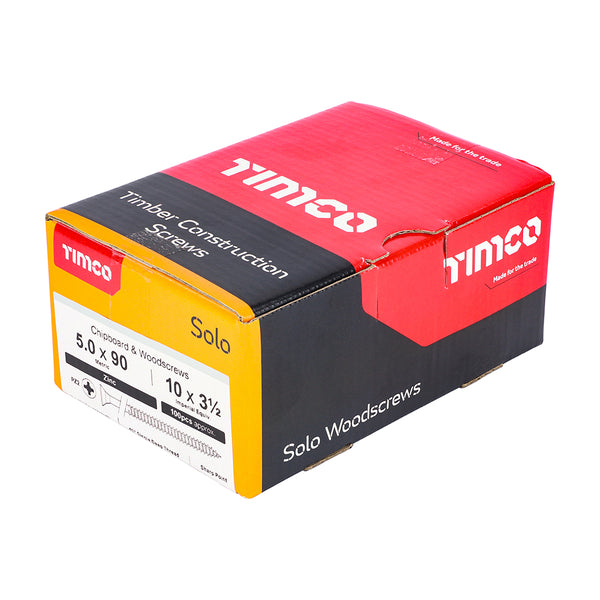 Timco Solo Chipboard & Woodscrews - PZ - Double Countersunk - Zinc 5.0 x 90 - 100 Pieces