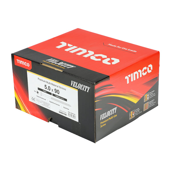 Timco Velocity Premium Multi-Use Screws - PZ - Double Countersunk - Yellow 5.0 x 90 - 1000 Pieces