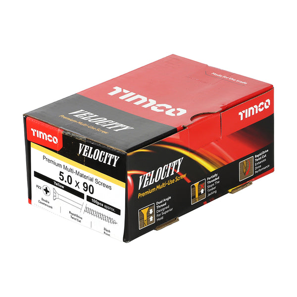 Timco Velocity Premium Multi-Use Screws - PZ - Double Countersunk - Yellow 5.0 x 90 - 100 Pieces