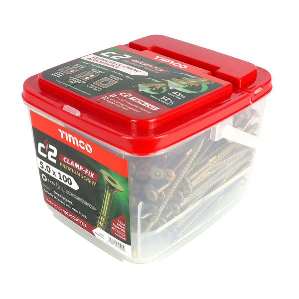 Timco C2 Clamp-Fix Premium Clamping Multi-Purpose Screws - TX - Double Countersunk - Yellow 5.0 x 100 - 300 Pieces