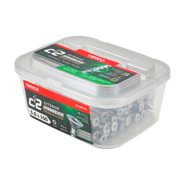 Timco C2 Strong-Fix Exterior Multi-Purpose Premium Screws - PZ - Double Countersunk - Silver 5.0 x 100 - 80 Pieces