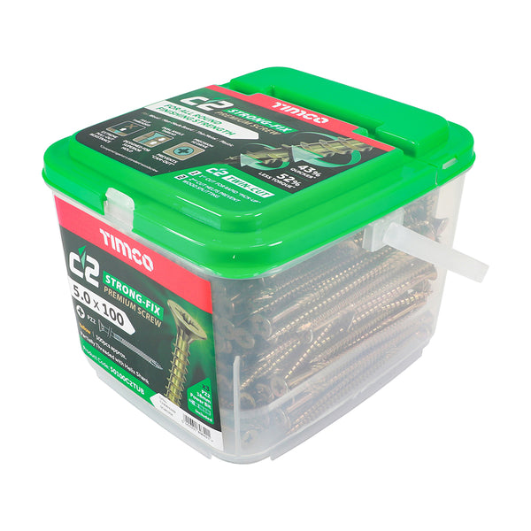 Timco C2 Strong-Fix Multi-Purpose Premium Screws - PZ - Double Countersunk - Yellow 5.0 x 100 - 300 Pieces