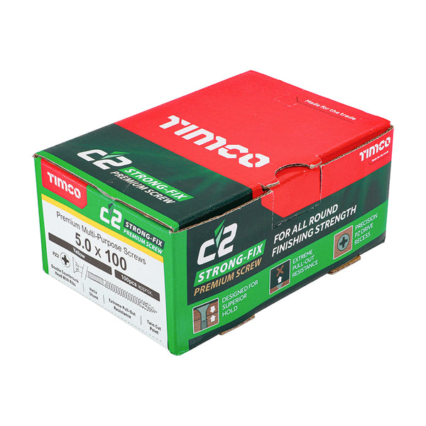 Timco C2 Strong-Fix Multi-Purpose Premium Screws - PZ - Double Countersunk - Yellow 5.0 x 100 - 100 Pieces