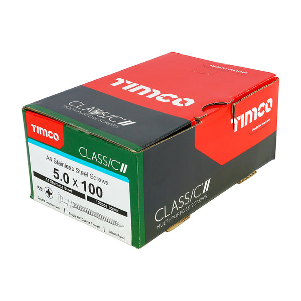 Timco Classic Multi-Purpose Screws - PZ - Double Countersunk - A4 Stainless Steel 5.0 x 100 - 100 Pieces