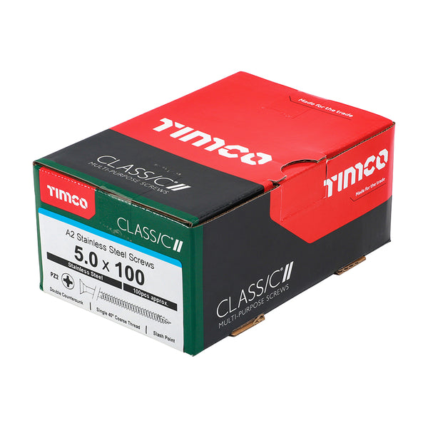 Timco Classic Multi-Purpose Screws - PZ - Double Countersunk - A2 Stainless Steel 5.0 x 100 - 100 Pieces