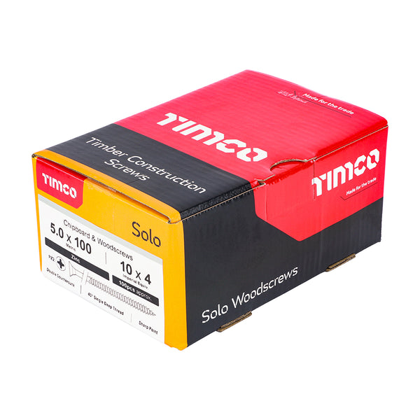 Timco Solo Chipboard & Woodscrews - PZ - Double Countersunk - Zinc 5.0 x 100 - 100 Pieces