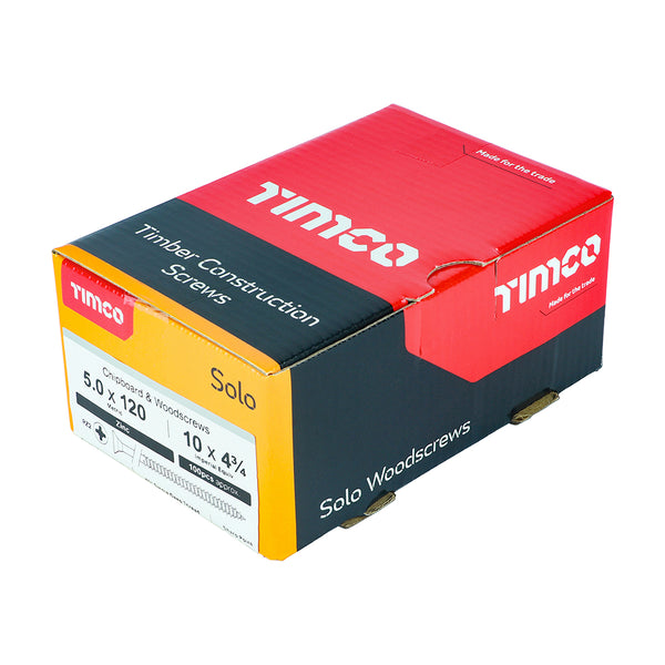 Timco Solo Chipboard & Woodscrews - PZ - Double Countersunk - Zinc 5.0 x 120 - 100 Pieces