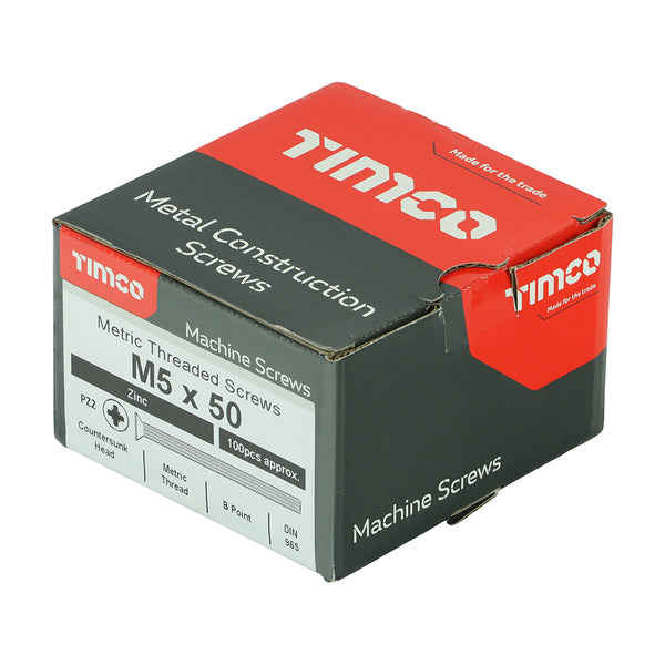 Timco Metric Threaded Machine Screws - PZ - Countersunk - Zinc M5 x 50 - 100 Pieces