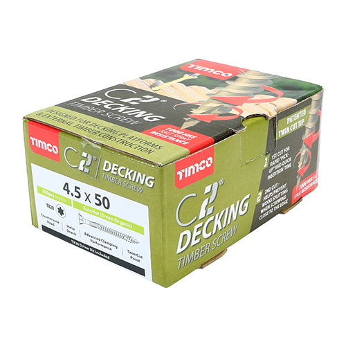 Timco C2 Decking-Fix Premium Decking Screws - TX - Countersunk - Exterior - Green 4.5 x 50 - 250 Pieces