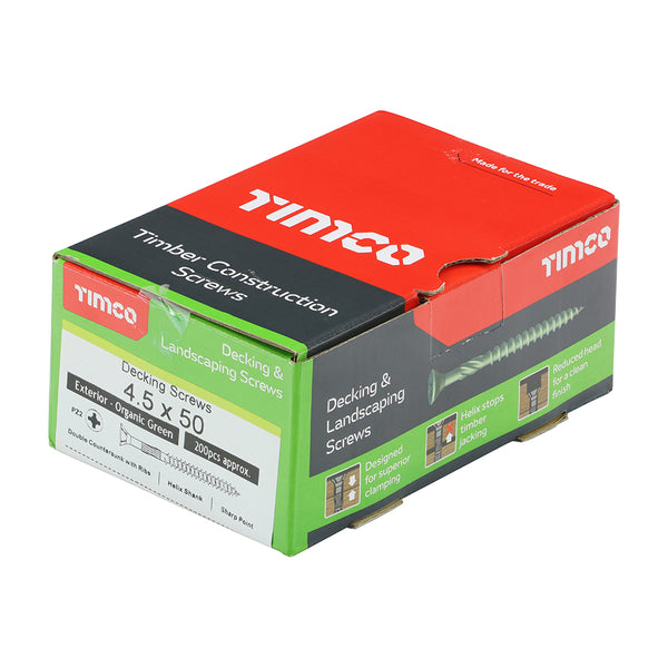 Timco Decking Screws - PZ - Double Countersunk - Exterior - Green 4.5 x 50 - 200 Pieces