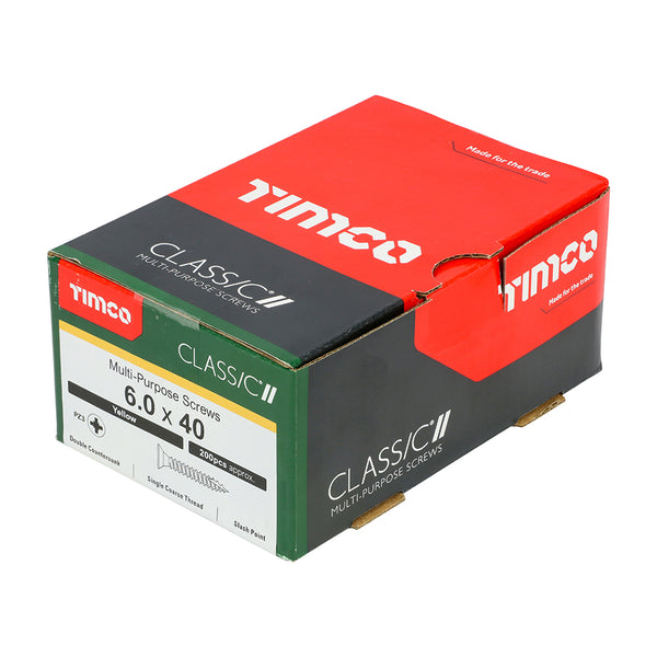 Timco Classic Multi-Purpose Screws - PZ - Double Countersunk - Yellow 6.0 x 40 - 200 Pieces