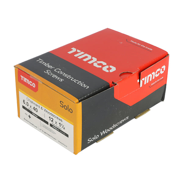 Timco Solo Chipboard & Woodscrews - PZ - Double Countersunk - Yellow 6.0 x 40 - 200 Pieces