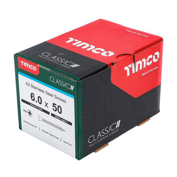Timco Classic Multi-Purpose Screws - PZ - Double Countersunk - A2 Stainless Steel 6.0 x 50 - 200 Pieces