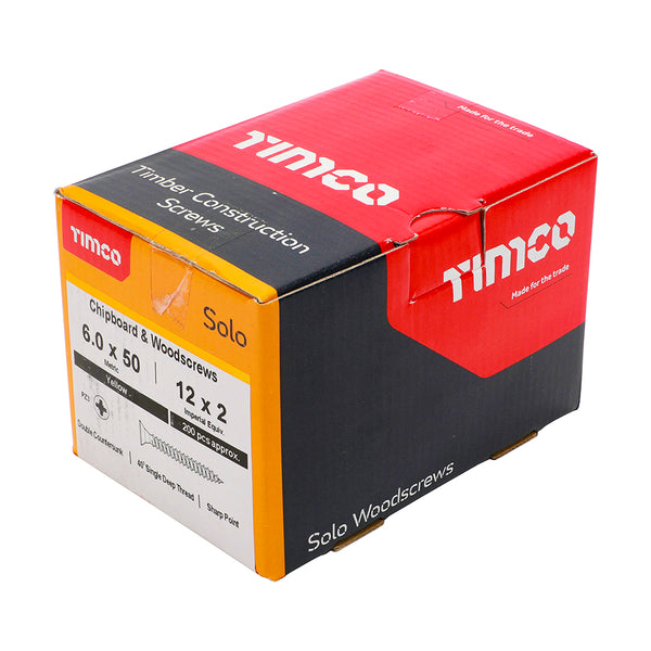 Timco Solo Chipboard & Woodscrews - PZ - Double Countersunk - Yellow 6.0 x 50 - 200 Pieces