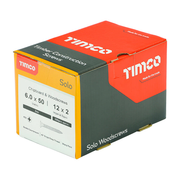 Timco Solo Chipboard & Woodscrews - PZ - Double Countersunk - Zinc 6.0 x 50 - 200 Pieces
