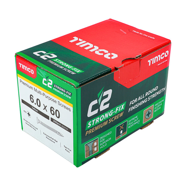 Timco C2 Strong-Fix Multi-Purpose Premium Screws - PZ - Double Countersunk - Yellow 6.0 x 60 - 200 Pieces