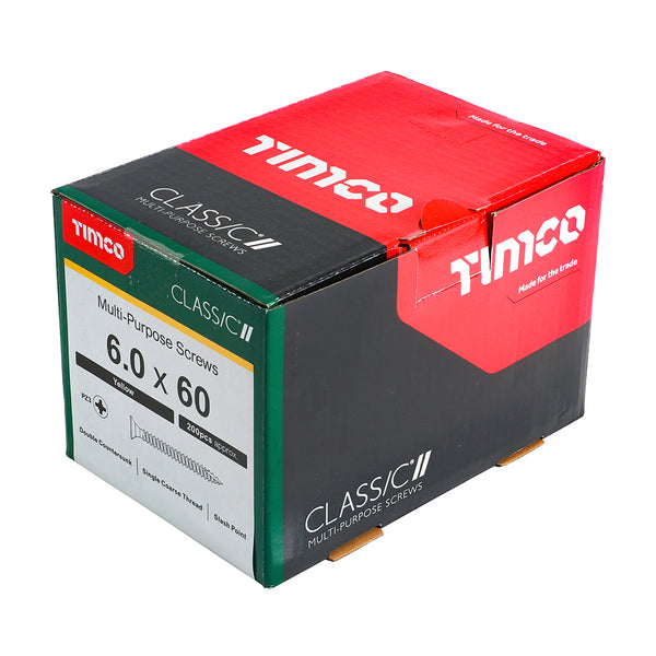 Timco Classic Multi-Purpose Screws - PZ - Double Countersunk - Yellow 6.0 x 60 - 200 Pieces