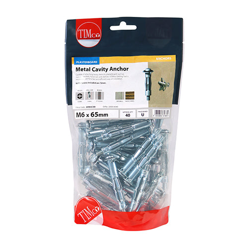 Timco Metal Cavity Anchors - Zinc M6 x 65 (70mm Screw) - 40 Pieces