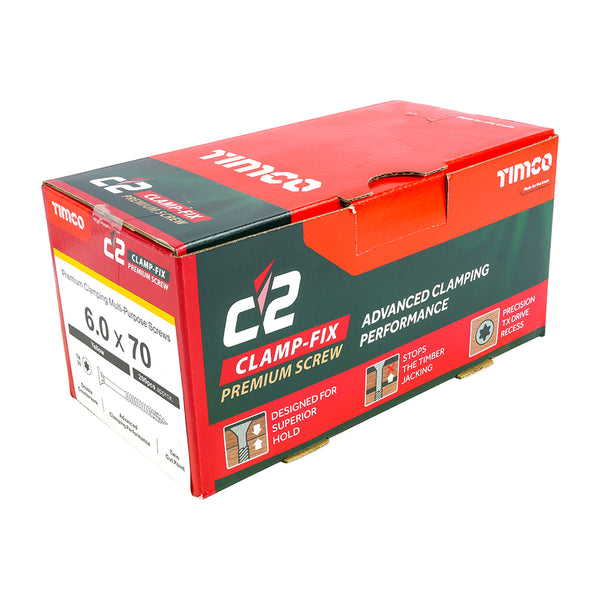 Timco C2 Clamp-Fix Multi-Purpose Premium Screws - TX - Double Countersunk - Yellow 6.0 x 70 - 200 Pieces