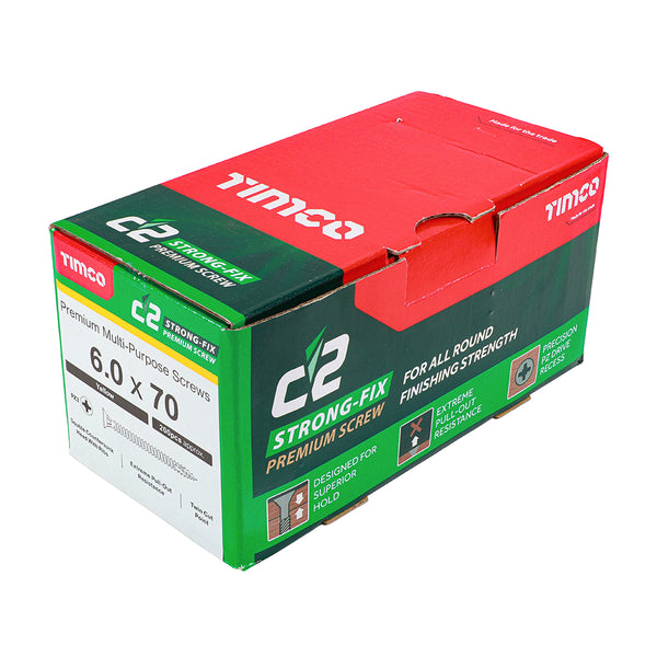 Timco C2 Strong-Fix Multi-Purpose Premium Screws - PZ - Double Countersunk - Yellow 6.0 x 70 - 200 Pieces